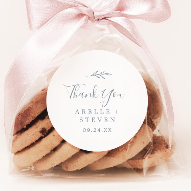 Adesivo Folha mínima | Dusty Blue Obrigado Favor Sticker (Criador carregado)