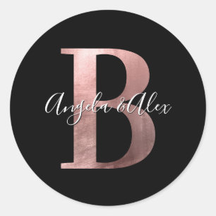 Adesivo Folha Rosa dourada clássica Monograma B Preto de