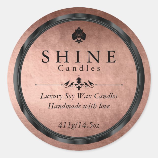 Adesivo Folha Rosa Gold Faux e rótulos pretos (Frente)