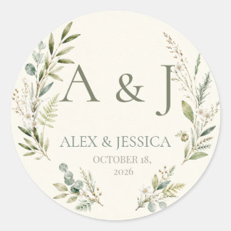Adesivo Folha:Selo de Casamento Botânico Personalizado