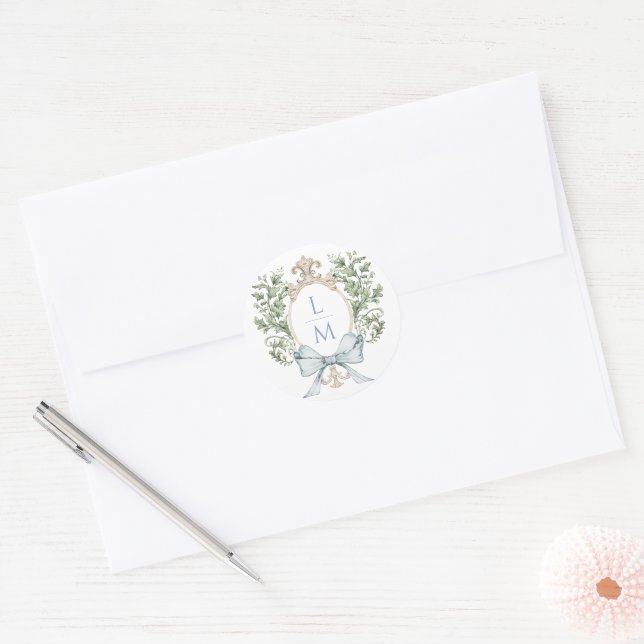 Adesivo Folha Tradicional com Arco | Casamento Monograma (Envelope)