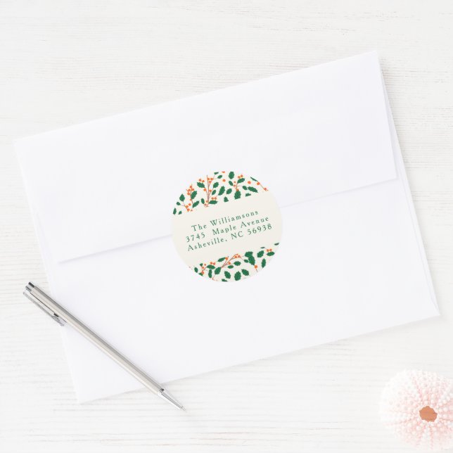 Adesivo Folhagem de Azevinho de Natal Endereço de Devoluçã (Envelope)