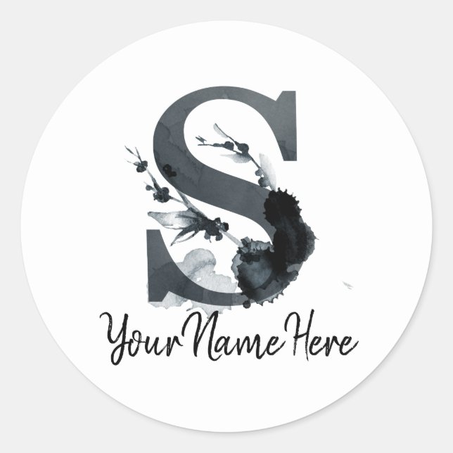 Adesivo Folhagem Floral Monograma S Dark Herb (Frente)