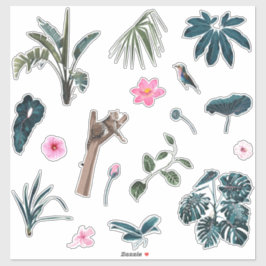 Adesivo Folhas, animais e plantas tropicais azuis
