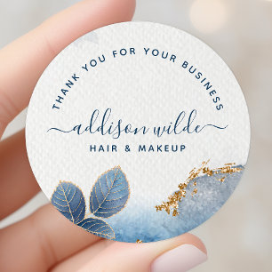 Adesivo Folhas Botânicas de Aquarela Azul Dourado Obrigado