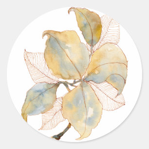 Adesivo Folhas Botânicas de Aquarela Azul Dourado Suave