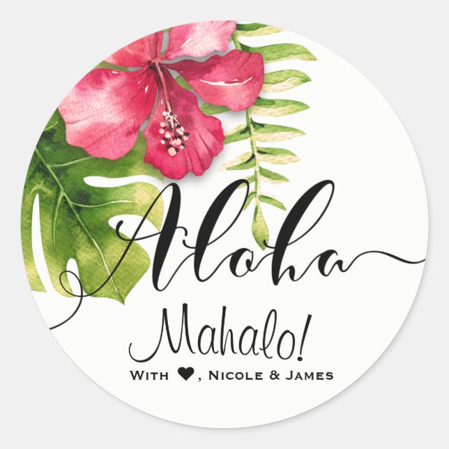 Adesivo Folhas Brancas de Hibisco Tropical Chic como Lembr (Frente)