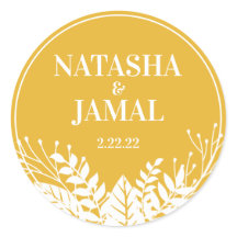 Folhas Brancas Elegantes Modernas, Amarelo-Mostard