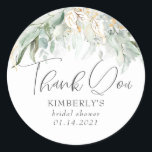 Adesivo Folhas de Aquarela Boho Verde e Dourado Obrigada<br><div class="desc">Adesivos de folhagem de eucalipto</div>