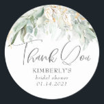 Adesivo Folhas de Aquarela Boho Verde e Dourado Obrigado<br><div class="desc">Adesivos de folhagem de eucalipto</div>