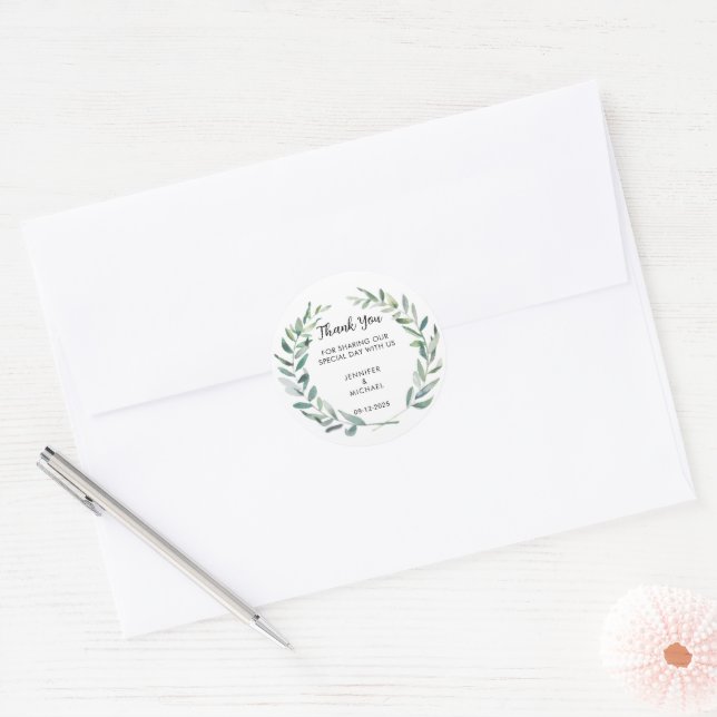 Adesivo Folhas de Aquarela Casamento Obrigado Favor (Envelope)