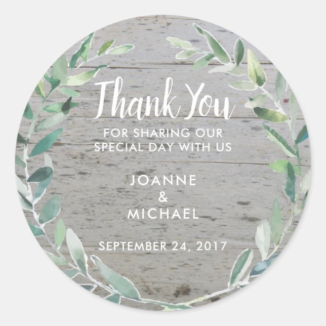 Adesivo Folhas de Aquarela Casamento Obrigado Favor (Frente)