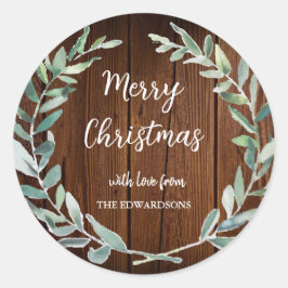 Adesivo Folhas de aquarela em madeira rústica Feliz Natal