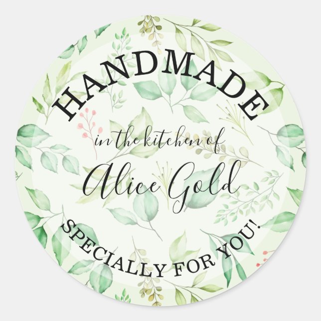 Adesivo Folhas de Aquarela FEITAS À MÃO para Você | Rótulo (Frente)