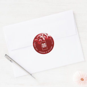 Adesivo Folhas de Bambu Vermelho Branco Shuang Xi Casament