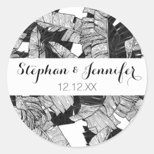 Adesivo Folhas de Banana Tropical Branca e Negra Moderna