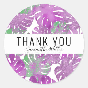 Adesivo Folhas de monstera tropical verde-roxa moderna