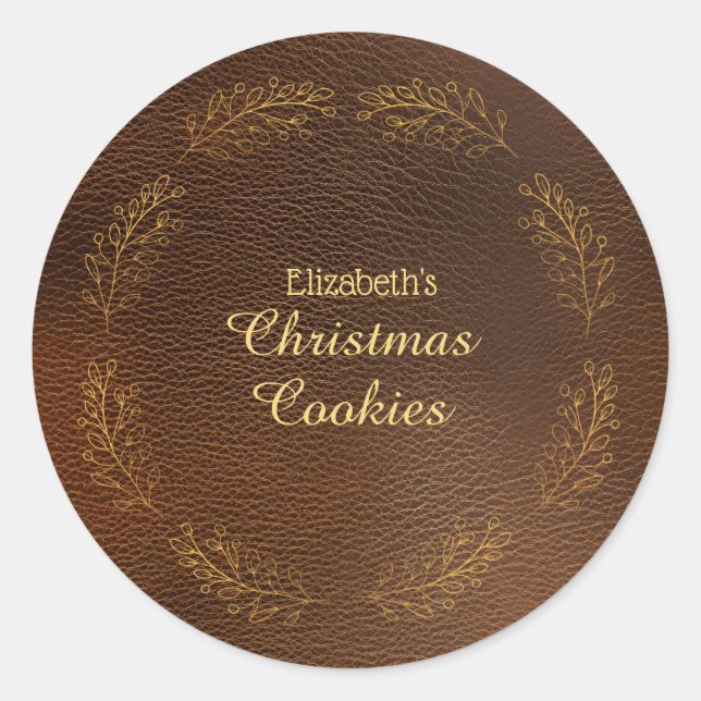 Adesivo Folhas de Ouro Elegantes Cookies de Natal Marrons (Frente)