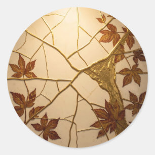 Adesivo Folhas de Outono em Mármore Dourado Kintsugi 