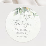 Adesivo Folhas Douradas de Eucalipto Verde no Obrigado do<br><div class="desc">Adesivos de agradecimento de casamento bonitos com eucalipto aquarela e folhas douradas.</div>