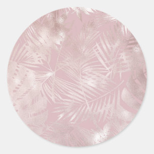 Adesivo Folhas Elegantes Tropicais Rosa Metálico Chic