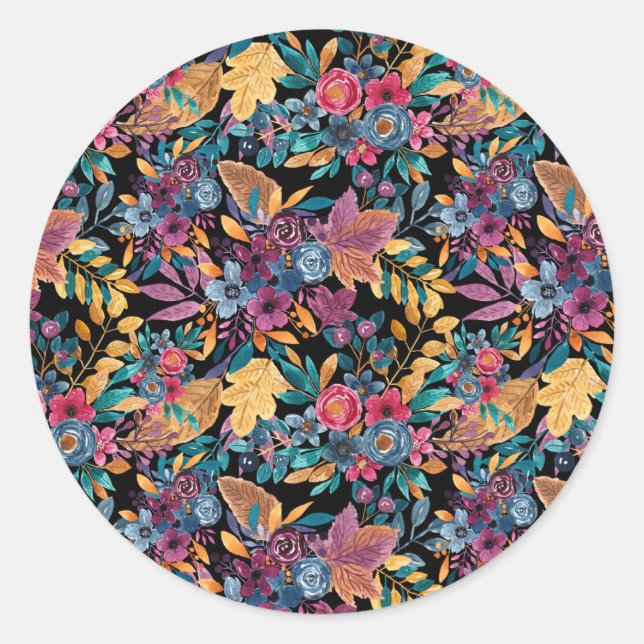 Adesivo Folhas Florais Mistas Folhosas Berry Padrão de Aqu (Frente)