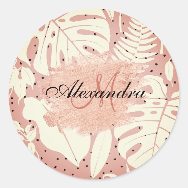 Adesivo Folhas tropicais cor-de-rosa (Frente)