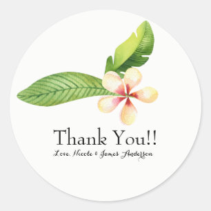 Adesivo Folhas Tropicais & Floral de Plumeria em Aquarela 