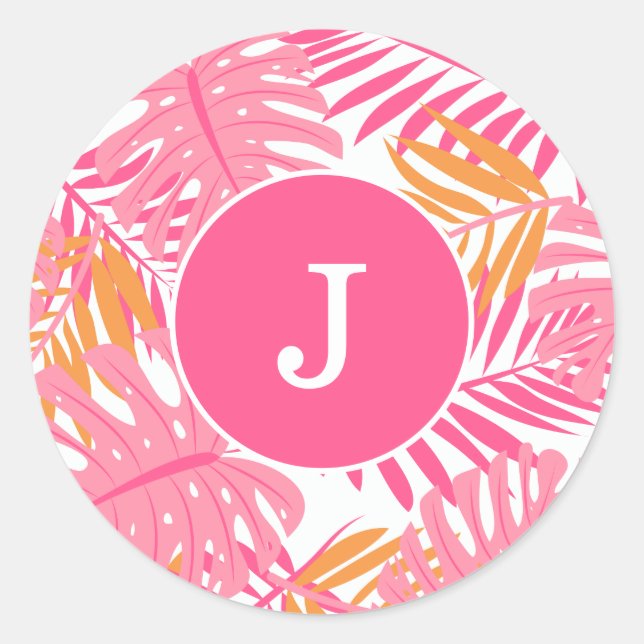 Adesivo Folhas Tropicais Rosa Monograma (Frente)