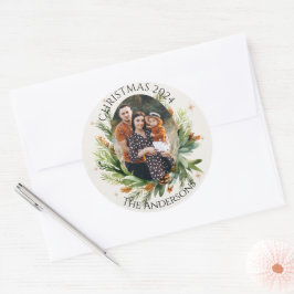 Adesivo Folhas Verdes Foto da Família Feliz Natal