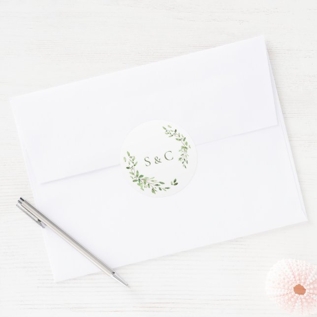 Adesivo Folhas verdes Wreath Monograma Casamento (Envelope)