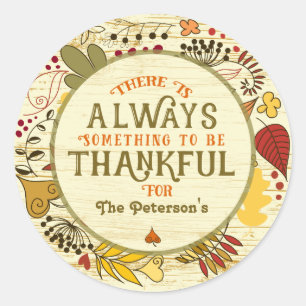 Adesivo Folhetos De Outono Sempre Agradecidos Sobre Madeir