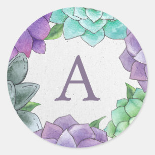 Adesivo Folhetos Florais Suculentos Monogramas  Lavanda