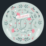 Adesivo Folksy Christmas Joy Floral & Berries<br><div class="desc">Design de alegria ilustrada</div>