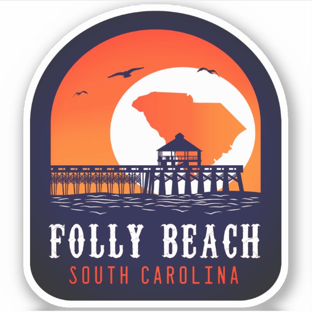 Adesivo Folly Beach South Carolina Retro Souvenirs (Frente)
