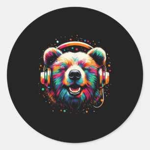 Adesivo Fone de ouvido do legal Urso Música Arte Aniversár