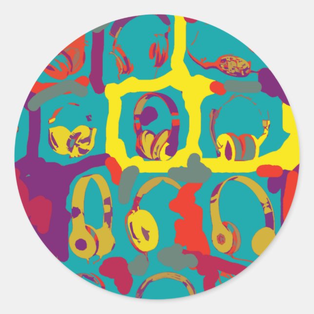 Adesivo fones de ouvido dj de pop de cores (Frente)