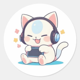 Adesivo Fones de Ouvido para Jogos de Gato Chibi Fofo Cons