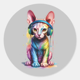 Adesivo Fones de ouvido Rainbow Sphynx Cat