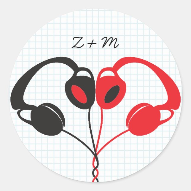 Adesivo Fones de ouvido Retro Indie Coração Vermelho e Pre (Frente)