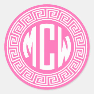 Adesivo Fonte de Monograma de Círculo Branco Rosa Quente M