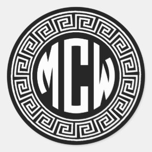 Adesivo Fonte de Monograma de Círculo Preto e Branco Quadr