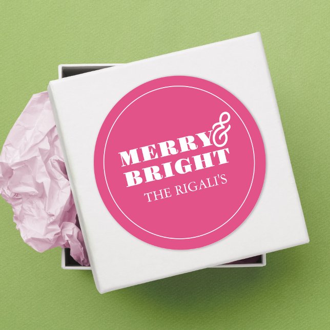 Adesivo Fonte Única Simples Rosa Alegre & Brilhante (Christmas sticker minimalistic bright pink. )