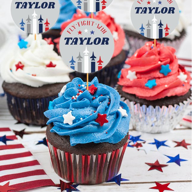 Adesivo Força Aérea Militar Indo Festa Cupcake (Air Force Airman Name fighter jet Sticker for DIY cupcake picks, patriotic military going away party)