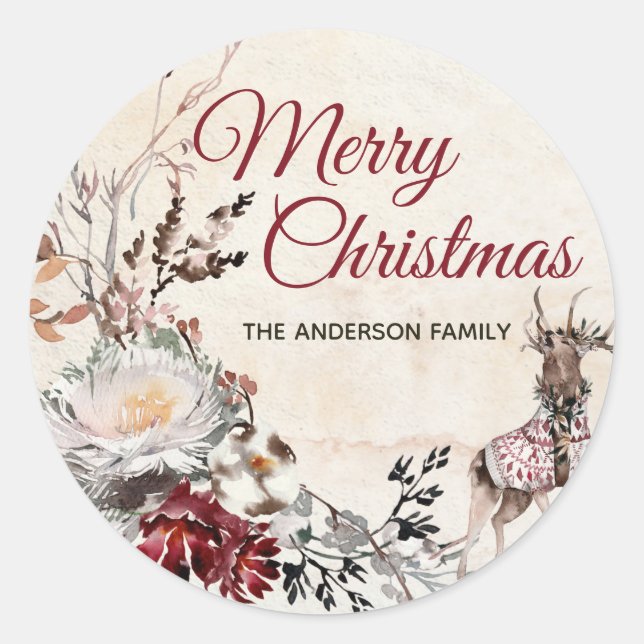 Adesivo Forest Deer Feliz Natal com Nome (Frente)