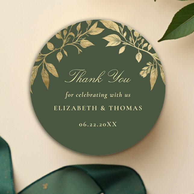 Adesivo Forest Foliage Botanical Elegant Wedding Favor (Forest Foliage Botanical Wedding Sticker Enchanted Magical Fairy Tale Moody Gold)