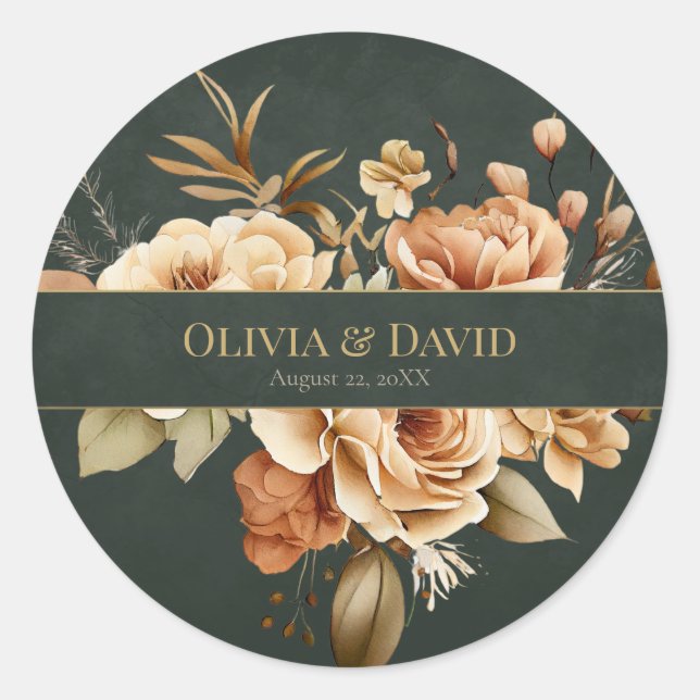 Adesivo Forest Witch Green Floral Wedding Round Sticker (Frente)