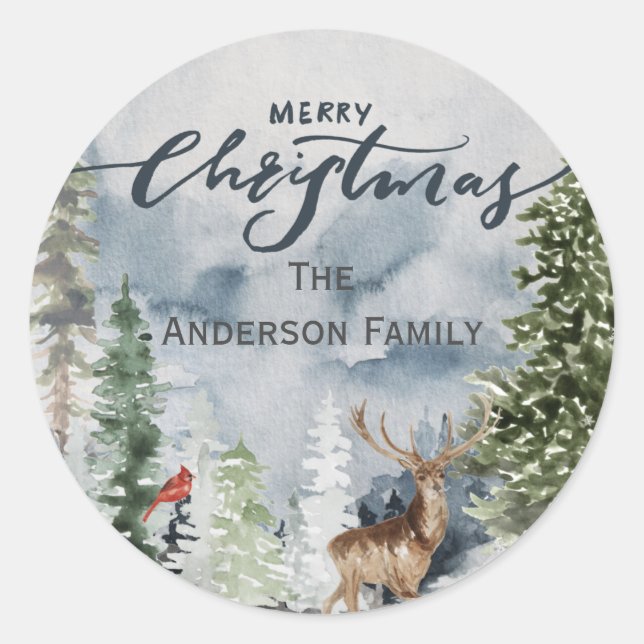 Adesivo Forest Woodland Merry Christmas Family Name (Frente)