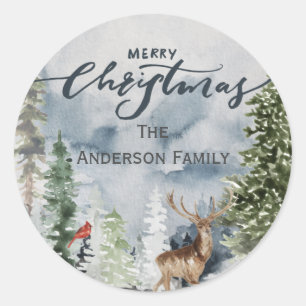 Adesivo Forest Woodland Merry Christmas Family Name