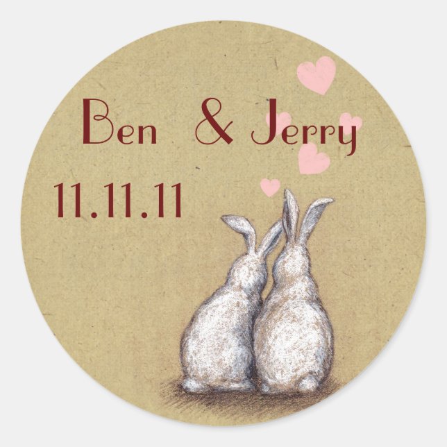 Adesivo Forever Love Bunnies Custom Save The Date Sticker (Frente)